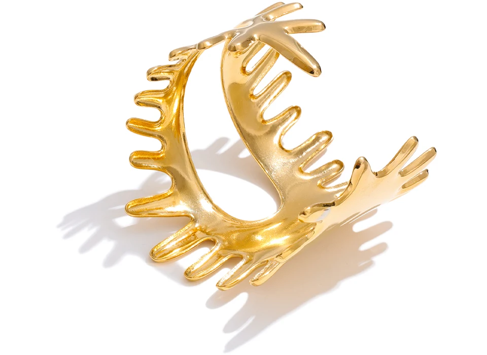 Yhpup 57mm Edelstahl Hohles Breites Statement-Armband 18K Goldfarben PVD-Beschichtet Geometrischer Attraktiver Schmuck – Detail 6