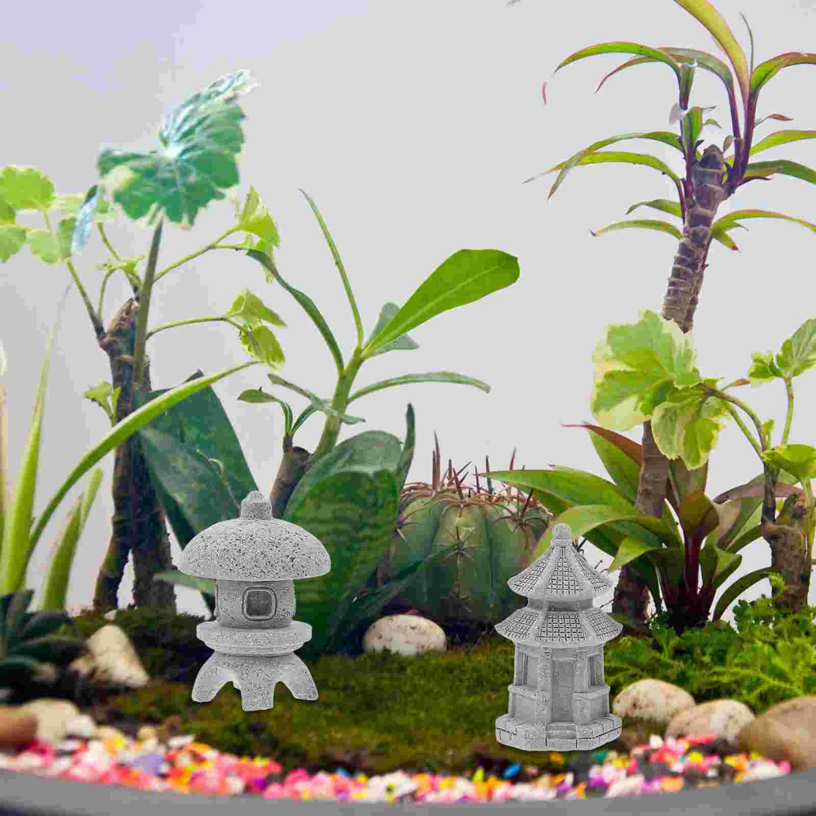 

3 Pcs Decorate Micro Landscape Stone Lantern Yard Pagoda Model Sand Table Pavilion Statue Adornments Garden Mini