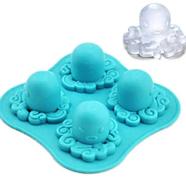 Silicone Mold Ice Cube Tray DIY Ice Cube 4 Grids Octopus Pattern Frozen Trays Jerry Maker