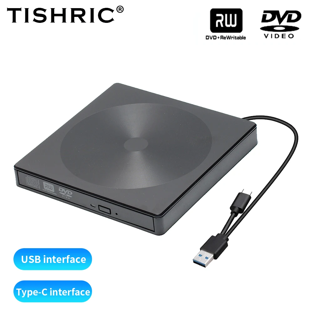 TISHRIC C 타입 USB 3.0 외장 CD DVD 드라이브 버너 CD/DVD ROM 광학 플레이어, 라이터 리더 플레이어, 맥북 PC 노트북 데스크탑용