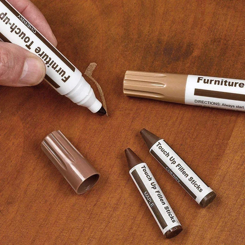 6/8/10Pcs Wooden Furniture Repair Pen Touch Up Markers & Crayon Sharpener Set Wood Scratch Restoration Kit Patch Paint Pen 4
