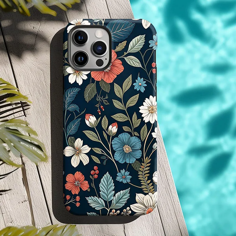 Dual-Layer Floral Phone Case with Screen Protector