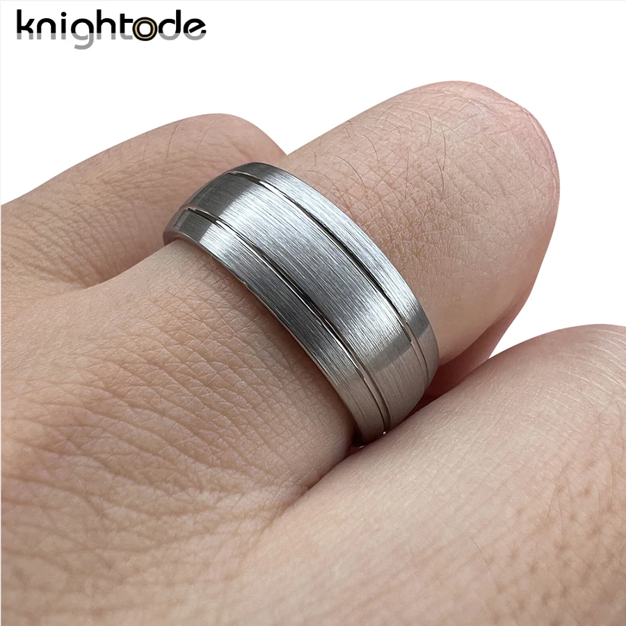 Original Color 8mm Tungsten Carbide Engagement Rings Men Women Wedding Band Double Groove Dome Brushed Comfort Fit Size 5-15