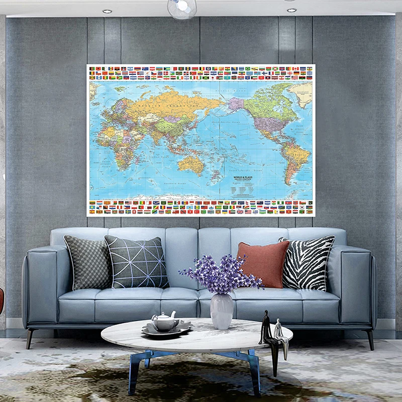 100*70cm The Map of World in English with National Flag Foldable Non woven Fabric Home Wall Decor School Classroom Supplies world map poster