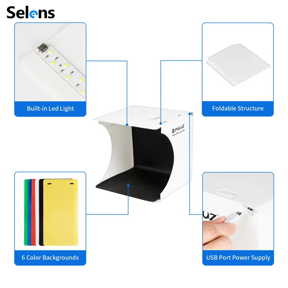 Selens Portable Folding Lightbox Photography LED Light Room Photo Studio Light Tent Soft Box Backdrops Photobox for DSLR Camera