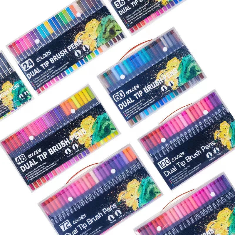 

12/48/72/100/120 Colors Brush FineLiner Watercolor Pens Dual Tip Art Markers Pen For Drawing Painting Calligraphy Art Supplies