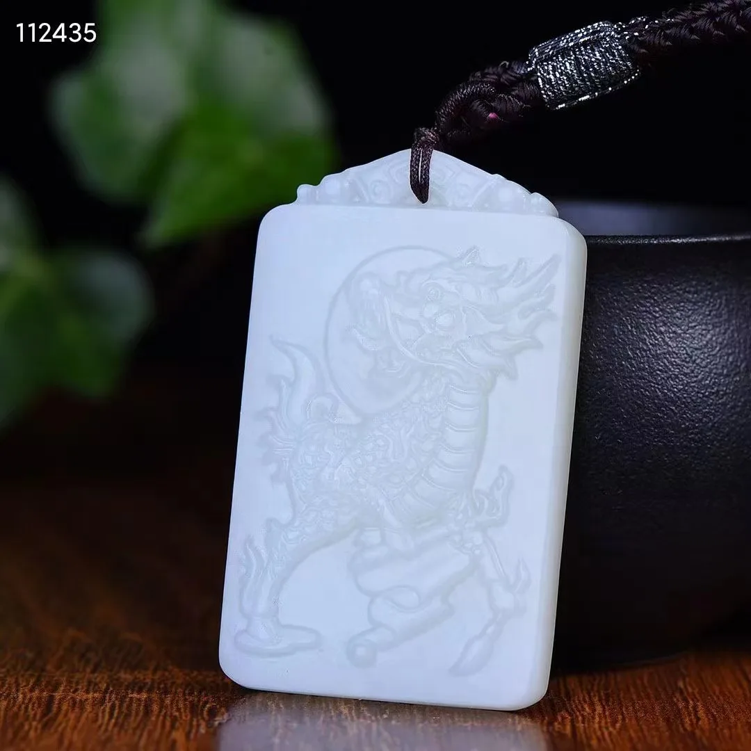 

Natural 100% real white hetian jade carve kylin jade pendant Bless peace necklace jewellery for men women gifts luck jade