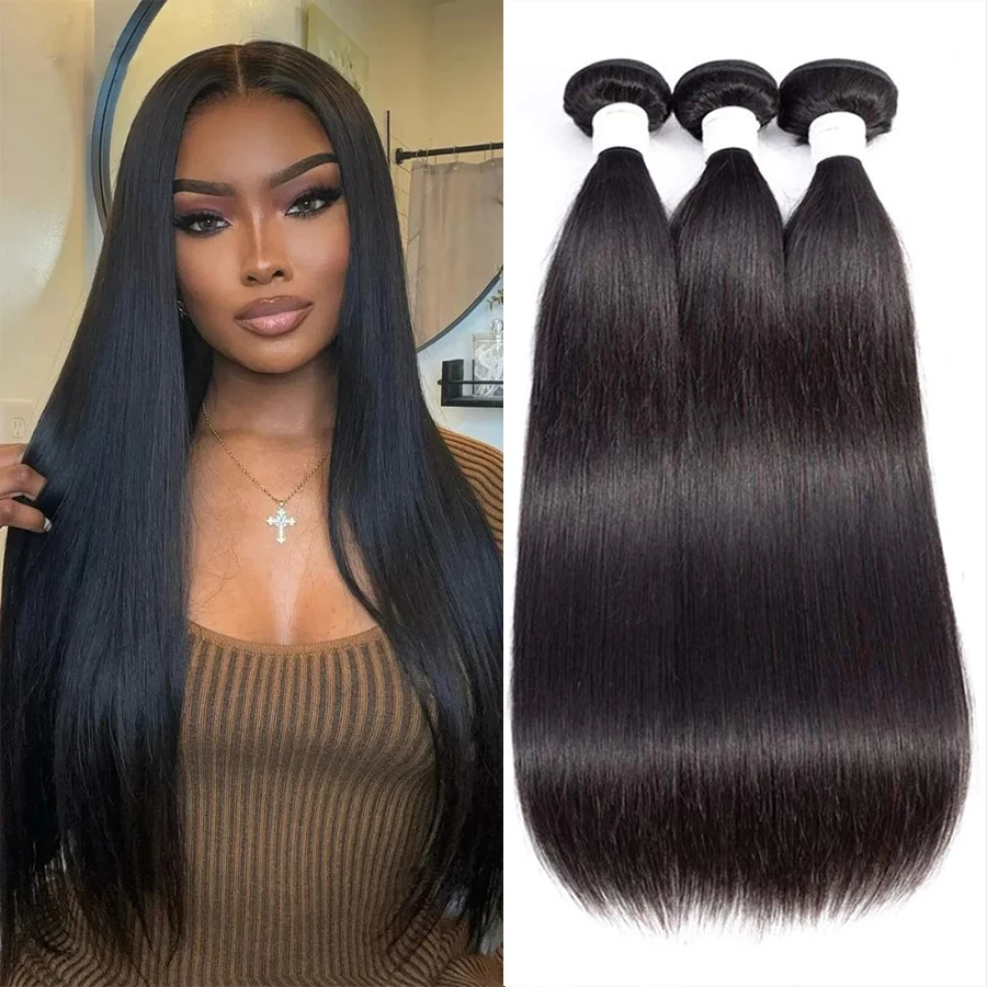 Straight Human Hair Bundles Remy Hair Bundles 100% Human Extensions Natural Black Brazilian Weave 36 40 Inch For Women