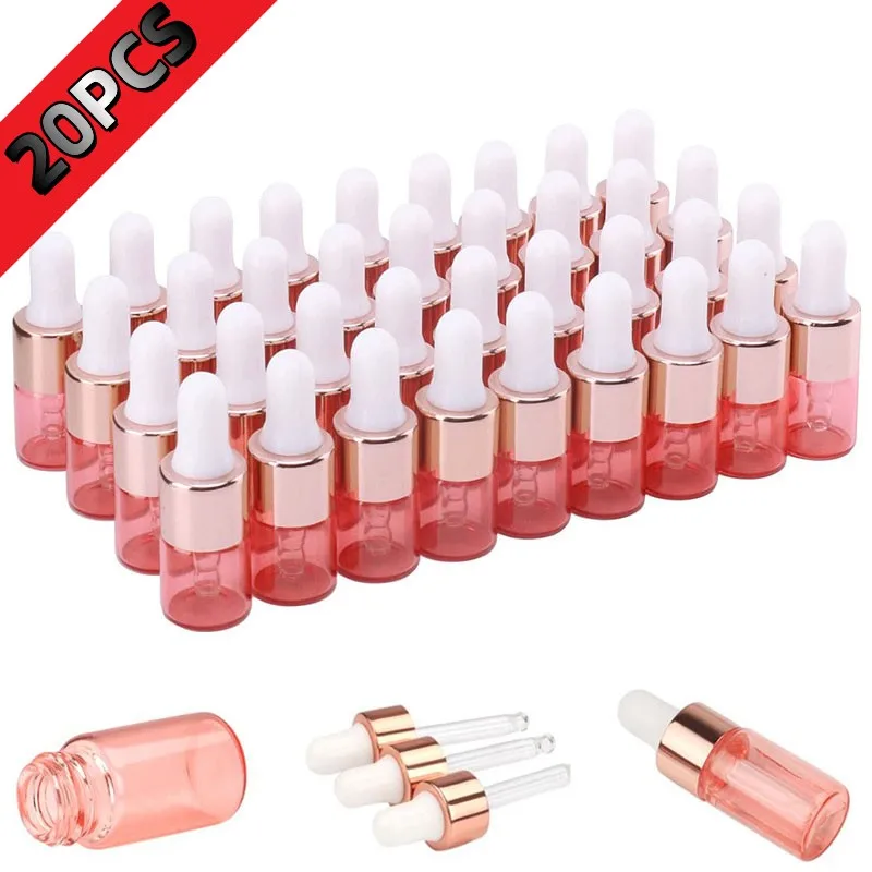 

20PCS 1ml 2ml 3ml 5ml Transparent Glass Sample Dropper Bottle Refillable Empty Mini Essential Oil Containers Reagent Pipettes