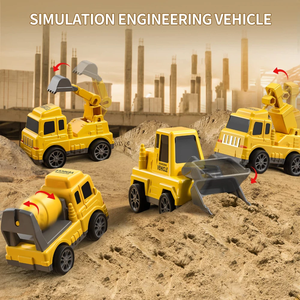 WizKidz 5-in-1 Construction Truck Toy for Kids 3+ Years Old Friction Power Vehicle Set Carrier Transport Trucks for Boys & Girls 3