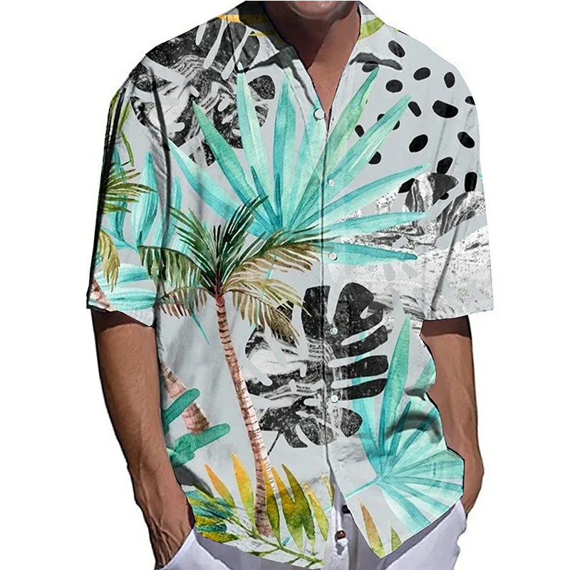

Stylish Men Shirts Oversized Casual Shirt Coconut Tree Print Half Sleeve Tops Men's Clothes Hawaiian Breathable Cardigan Blouses