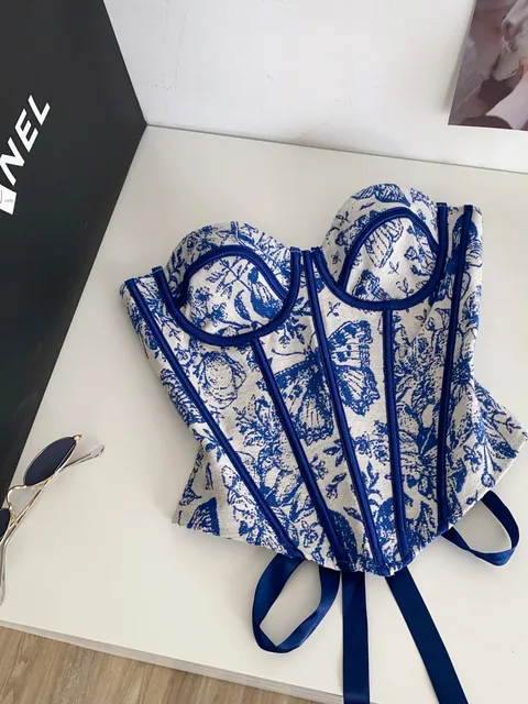 Faionable Retro Court Sle Women's Top Summer Tie Waist Fibone Strapl Vest Svel Embroidered Bustier Outerwear