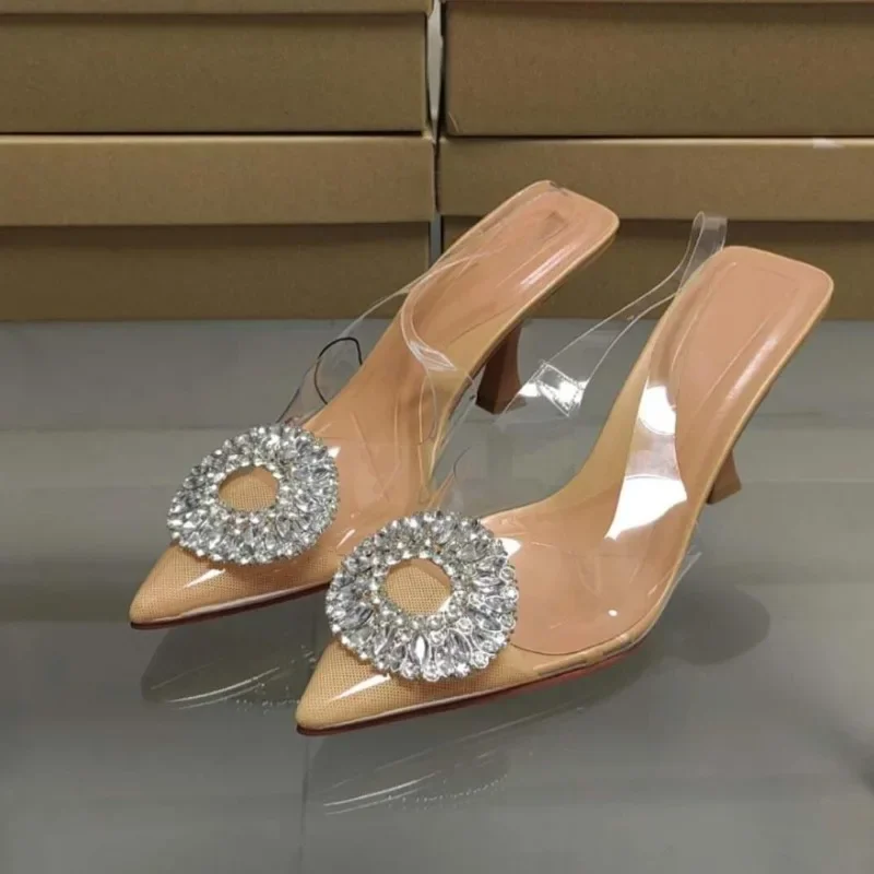 PVC Transparent High Heeled Sandals for Ladies Brand Designer Party Prom Stilettos Summer Pointed Woman Slingback Shoes women slingback sandals women high heels shoes women dress shoes