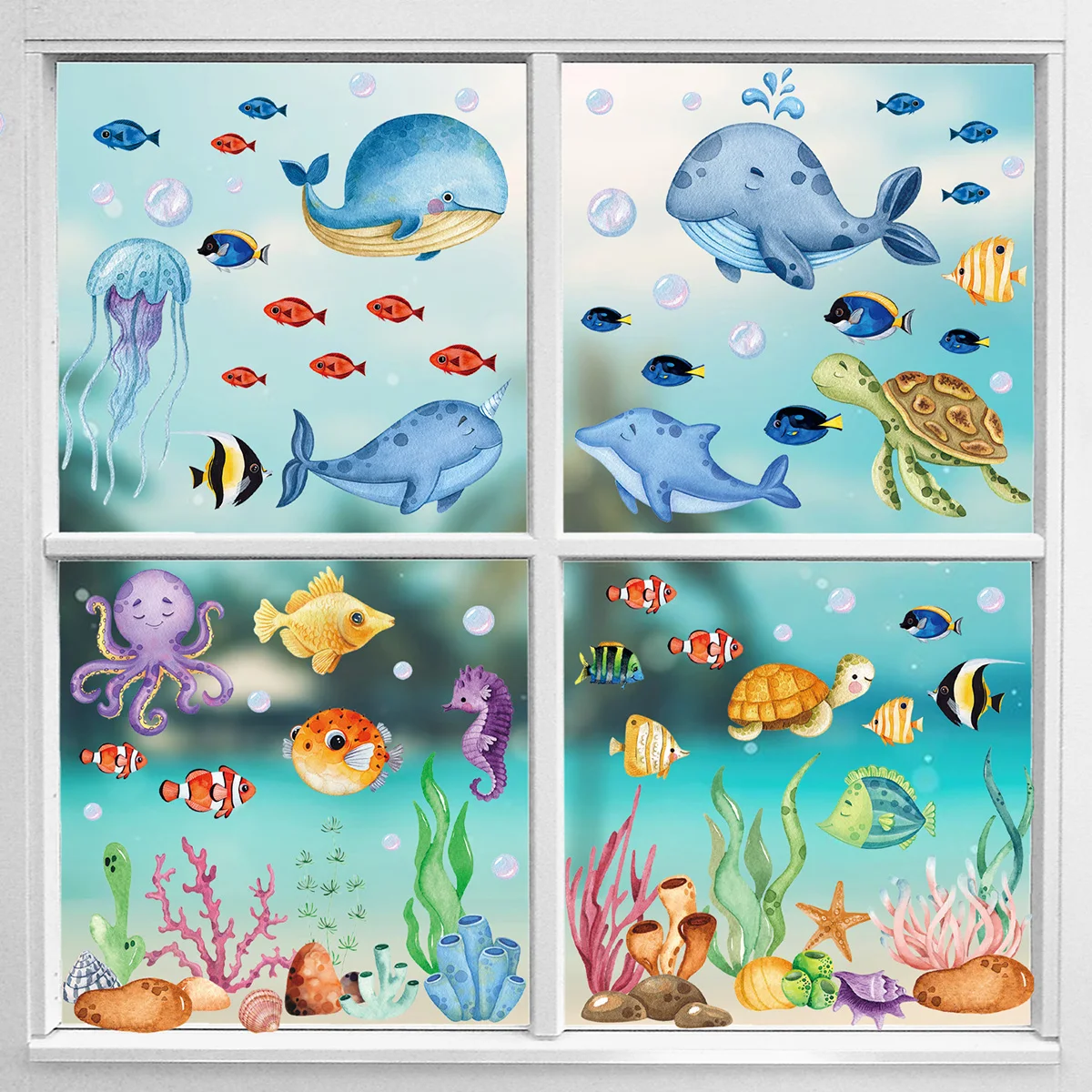 Ocean Window Stickers Under The Sea Turtle Bathroom Decor Stickers for Kids Baby Boy Girl Bedroom Nursery Living Room Classroom wall stickers toilet stickers