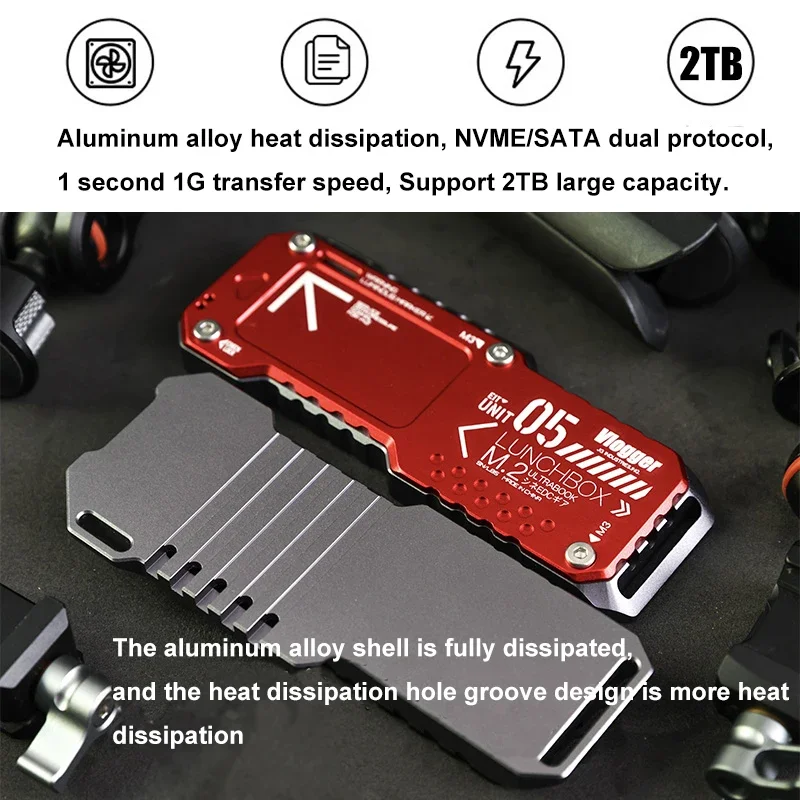 Vlogger Unit 05 M.2 SATA SSD Card Reader Hard Disk Box Dual Protocol USB3.1 Gen2 External Nvme Reader