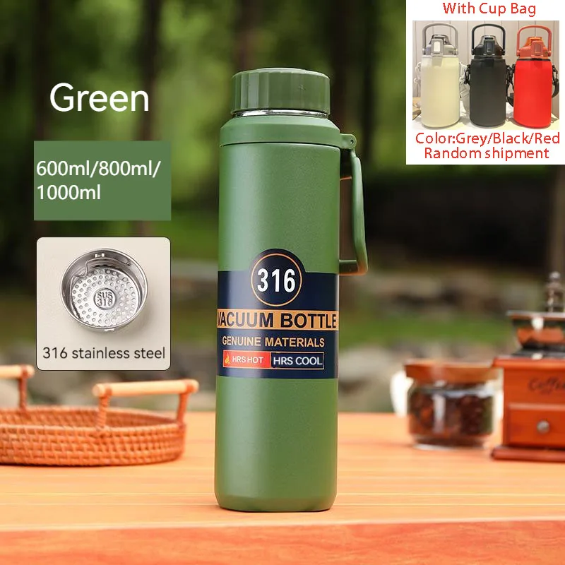 600ml/800ml/1000ml Stainless Steel Thermos Water Bottle WIth Cup Bag  Portable Outdoor Sport Insulated Cup Travel Thermos Kettle - AliExpress