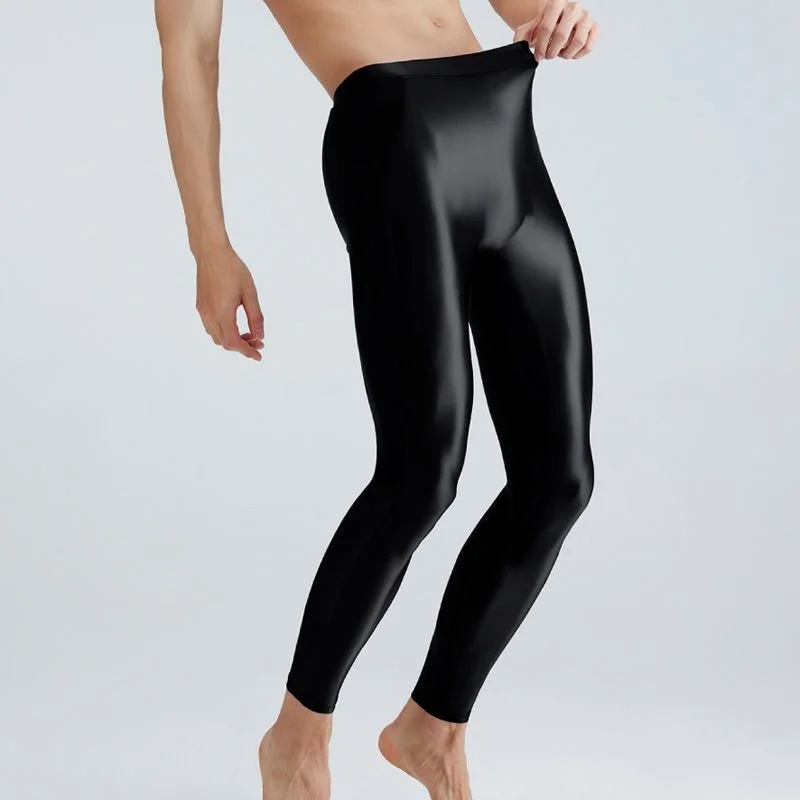 Men's Glossy Pantyhose Quick Drying Sports Shorts Workout Tights Pants  Trousers