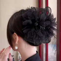 Exquisite Women's Black Flower Feather Hair Claw Clip (GRAY)