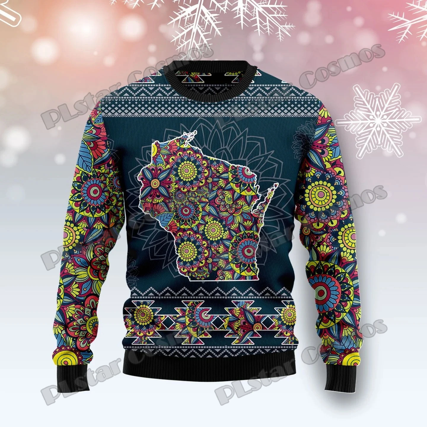 PLstar Cosmos Michigan Blue Mandala 3D-gedruckter modischer hässlicher Weihnachtspullover für Herren, Winter, Unisex, lässiger Strickpullover, MYY09 – Detail 14