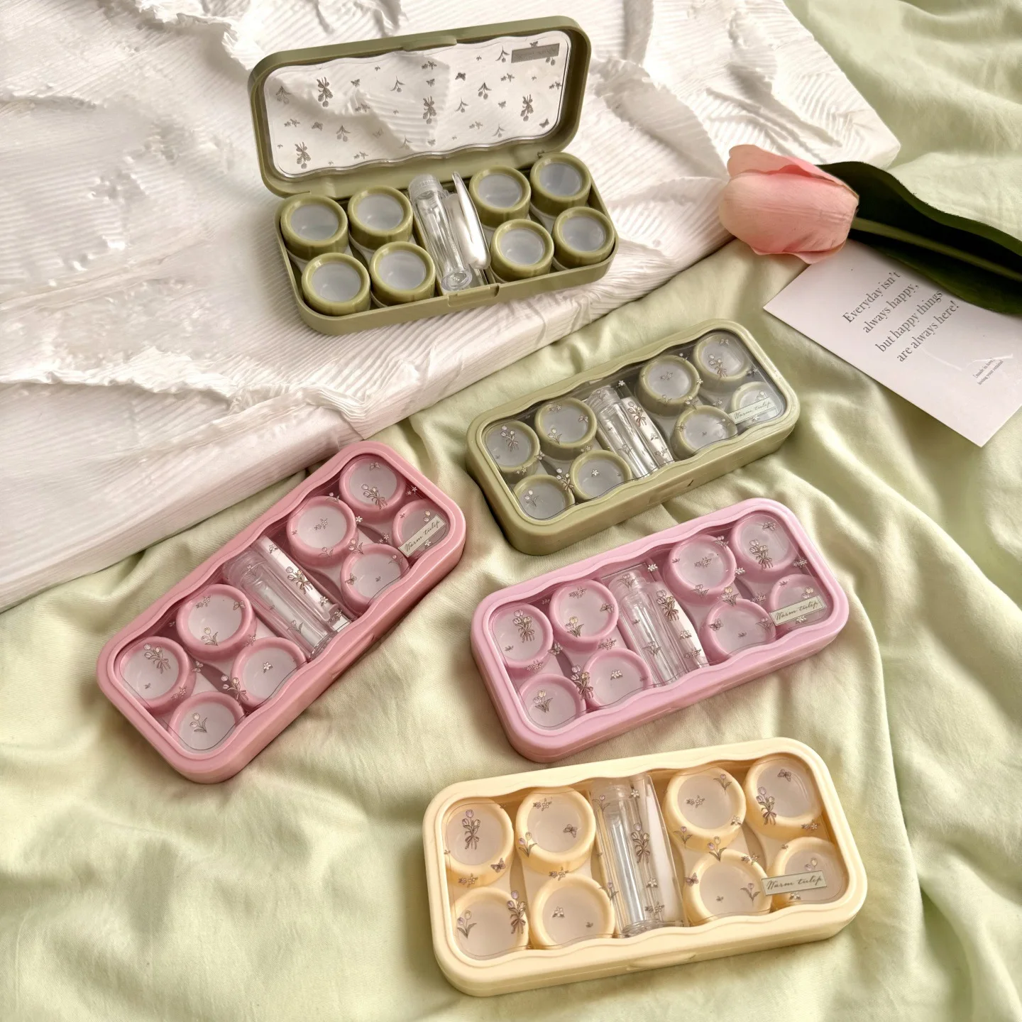 렌즈 박스 레트로 보관함 콘택트 렌즈 4쌍 레트로 모란디 컬러 케어 박스