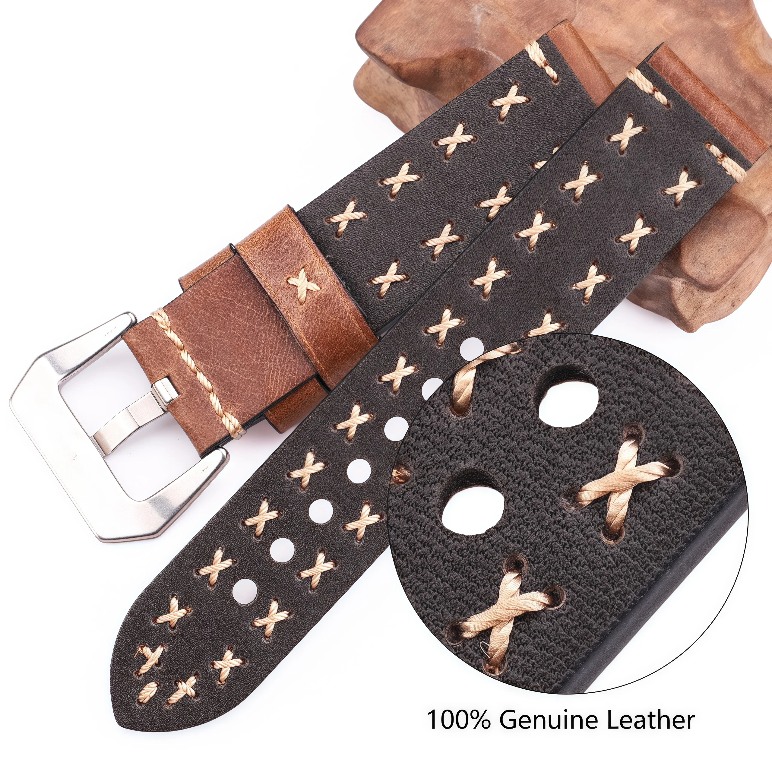 Luxurious Hand-Stitched Leather Watch Strap with Heavy Duty Buckle – Retro Cowhide Bracelet