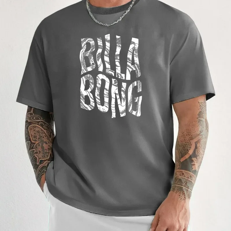 Casual T Shirt BILLA BONG Letter Printed Men's Cotton Short Sleeved T-shirt Casual Round Neck Summer Top Versatile and Comfortable T-shirt