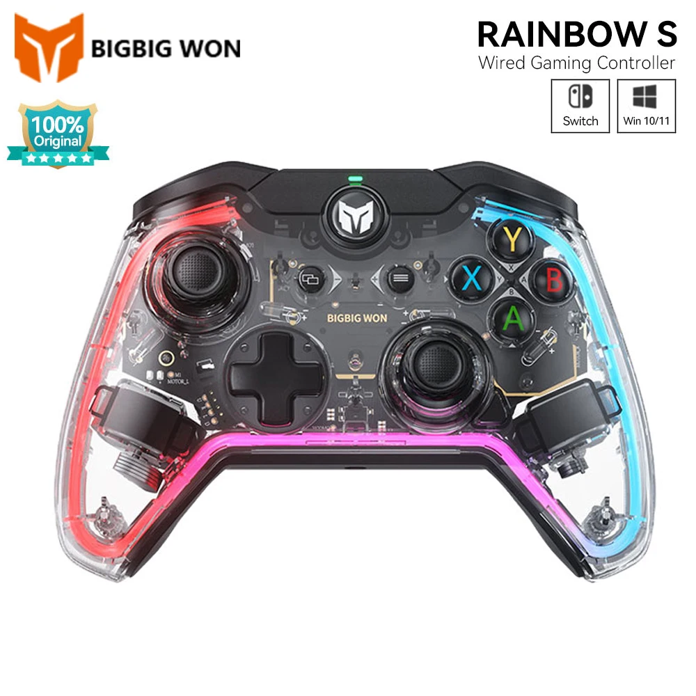 

BIGBIG WON Rainbow S Wired Gaming Controller 6-Axis Gyro RGB Lighting Linear Triggers USB E-Sport Gamepad for Win 10/11 Switch