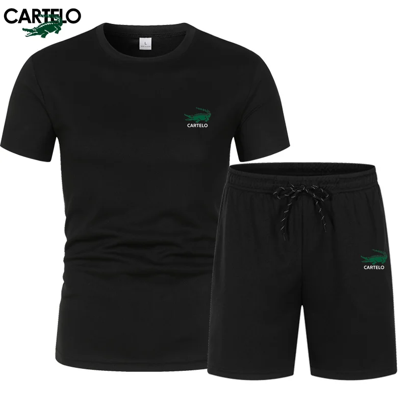 

CARTELO's new men's and women's summer mesh breathable, quick drying exercise, fitness short sleeve + shorts 2-piece set