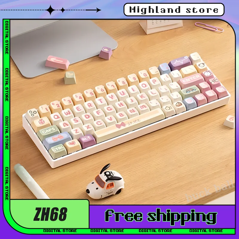 

Механическая клавиатура Zhuohe ZH68 ZH100 Cow с ранчо, клавиатура с Bluetooth, клавиатура PBT, RGB клавиатура с горячей заменой, пользовательские беспроводные игровые клавиатуры с 3 режимами
