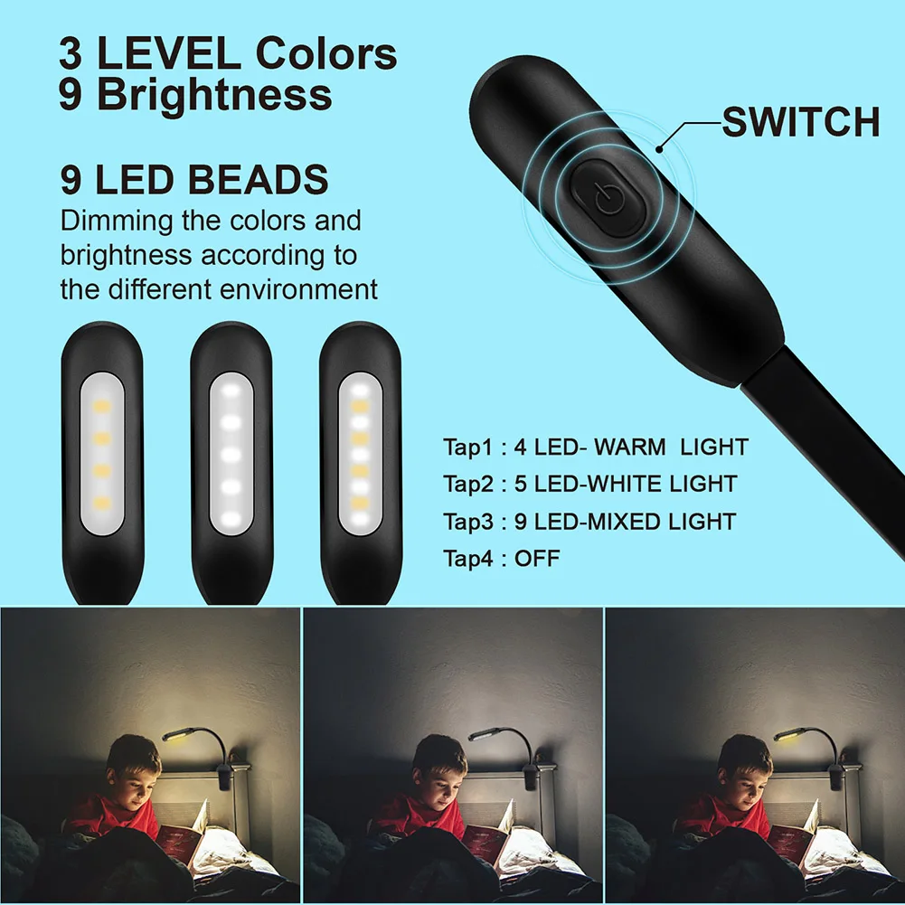 Mini światełko LED do czytania lampka nocna lampka do czytania LED zacisk elastyczny USB Mini lampka LED ciepłe fajne białe światło