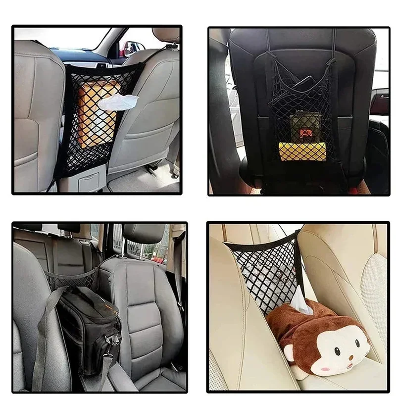 Car Storage Net Bag Between Seats Car Divider Pet Barrier Stretchable Elastic Mesh Bag Organizer Auto Accessories