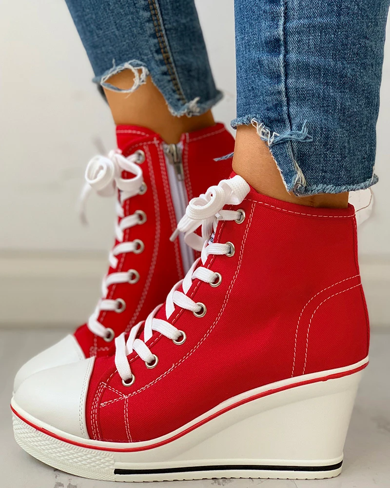 High Heel Sneakers High Platform Sneakers Amazon Eyelet Lace-Up