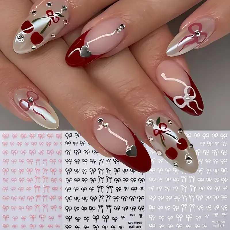 1/2pcs Black White Pink Mini Bowknot Design Nail Art Sticker Self Adhesive Lace Ribbons Bow Butterfly Decals Nail Art Decoration 4