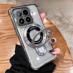 Shockproof Magnetic Bracket Phone Case with Stand - Transparent Soft Silicone Cover for Xiaomi 13T (1)