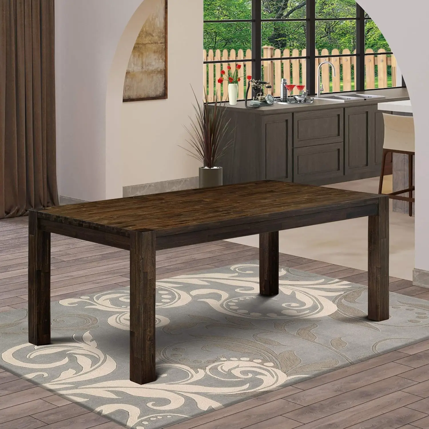 

East West Furniture LM7-07-T Lismore современный обеденный прямоугольный деревенский фермерский стол, 40x72 дюйма, Jacobean