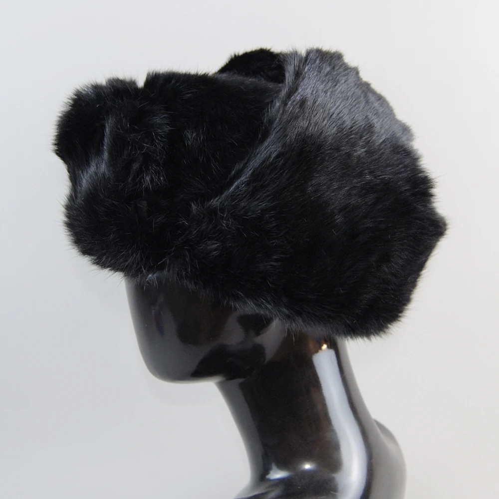 New Men Russian Winter Real Rabbit Fur Bomber Hat Super Warm 100% Natural Rabbit Fur Hats Male Full Pelt Genuine Rabbit Fur Cap 6