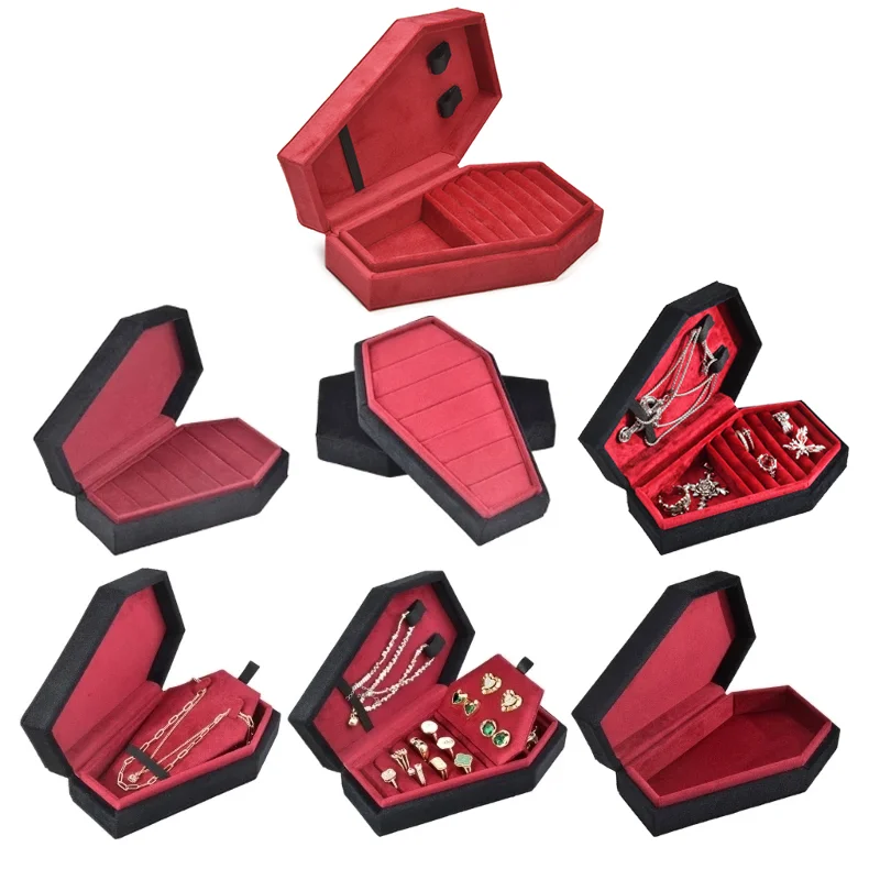 

TAIMY Retro Velvet Coffin Shape Jewelry Box Gothic Vampire Red Jewelry Box Portable Ring Necklace Storage Box Fast Delivery