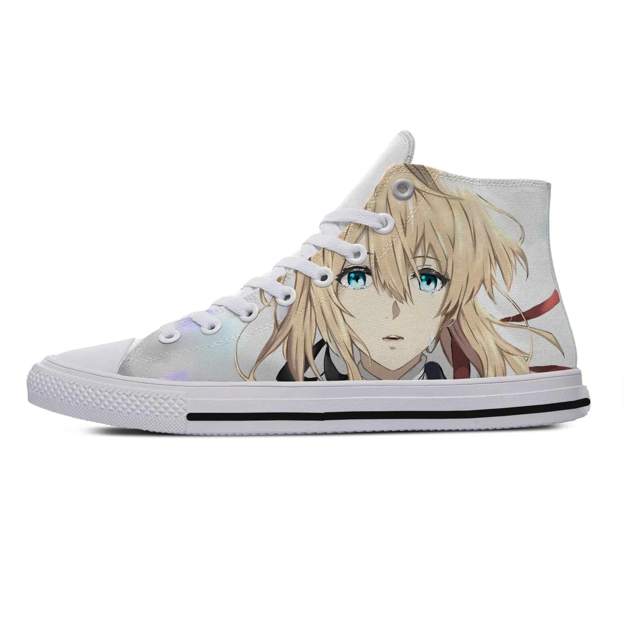 Hot Summer Women Men Anime Violet Evergarden Kwaii Fashion Shoes Lightweight Casual Canvas Shoes High Top Classic Board Shoes