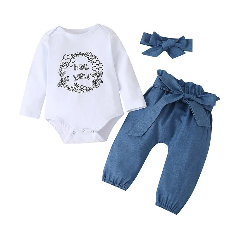 

Kids Baby Autumn Girl Baby Long Sleeve Set Printed Baby Onesie Two-piece Casual Set Suit for Girls Newborn Photography Romper