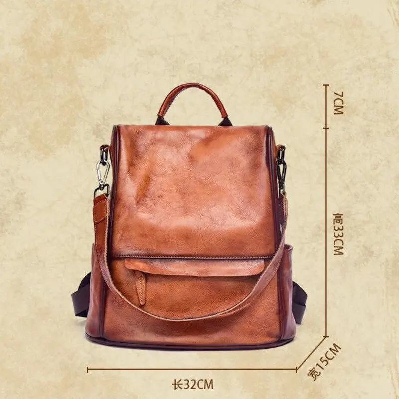 Cobbler Legend Vintage Women Backpacks Genuine Leather Anti Theft Shoulder Bag Cowhide Large Capacity Ladies Travel School Bags