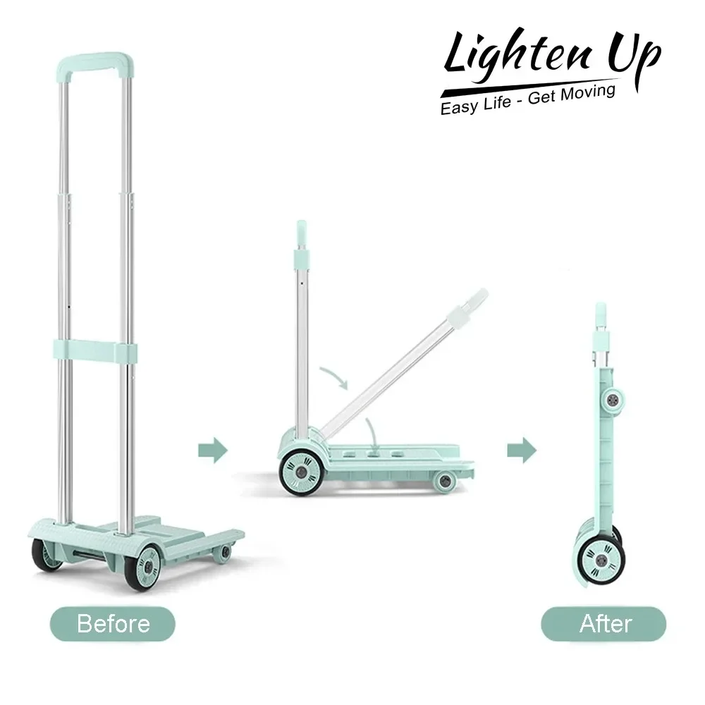Folding Hand Truck Lightweight Dolly Foldable Luggage Cart 2 Rotate Wheels Utility Cart Adjustable Handle Trolleys