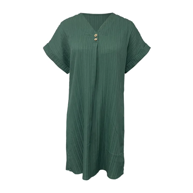 Dresses For Women 2024 Casual V Neck Solid Colour Pullover Comfortable Casual Button Down Dress Fashion Summer Dresses 2024 5