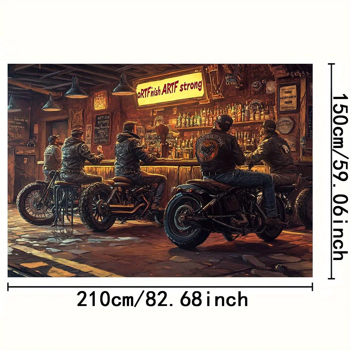 Dekoratives Hintergrundtuch für Motorradbar, Retro-Szenen für Garagenbar und Rittermuster – Geburtstag, Junggesellenabschied – Detail 3