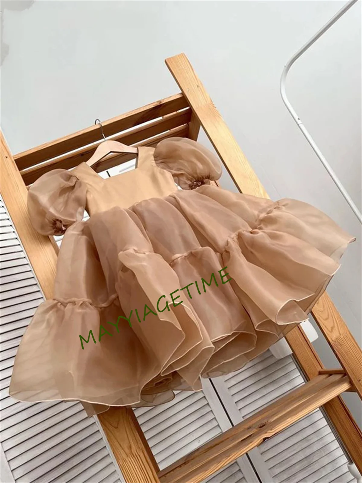 Sparkly Flower Puffy Vestidos para Meninas, Vestido de festa infantil, Cute Baby Princess Dress, Ruffles