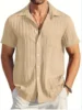 Summer Hawaii Beach Vacation Travel High-end Simple Solid Color Chest Pocket Jacquard Craft Trend Men's Beach Casual Shirt 4