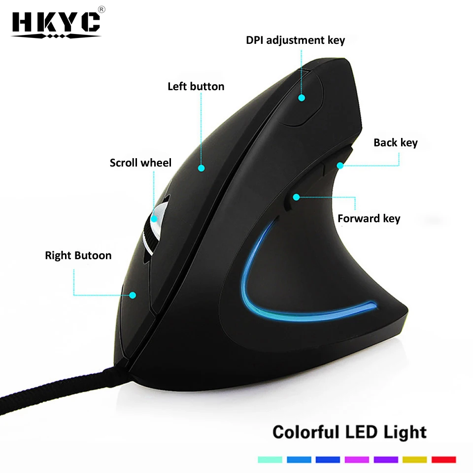 Mouse Vertical Ergonômico com Fio para Jogos para Mão Direita 800 1200 1600 Dpi Óptico Usb Saudável para o Pulso para Notebook e Computador