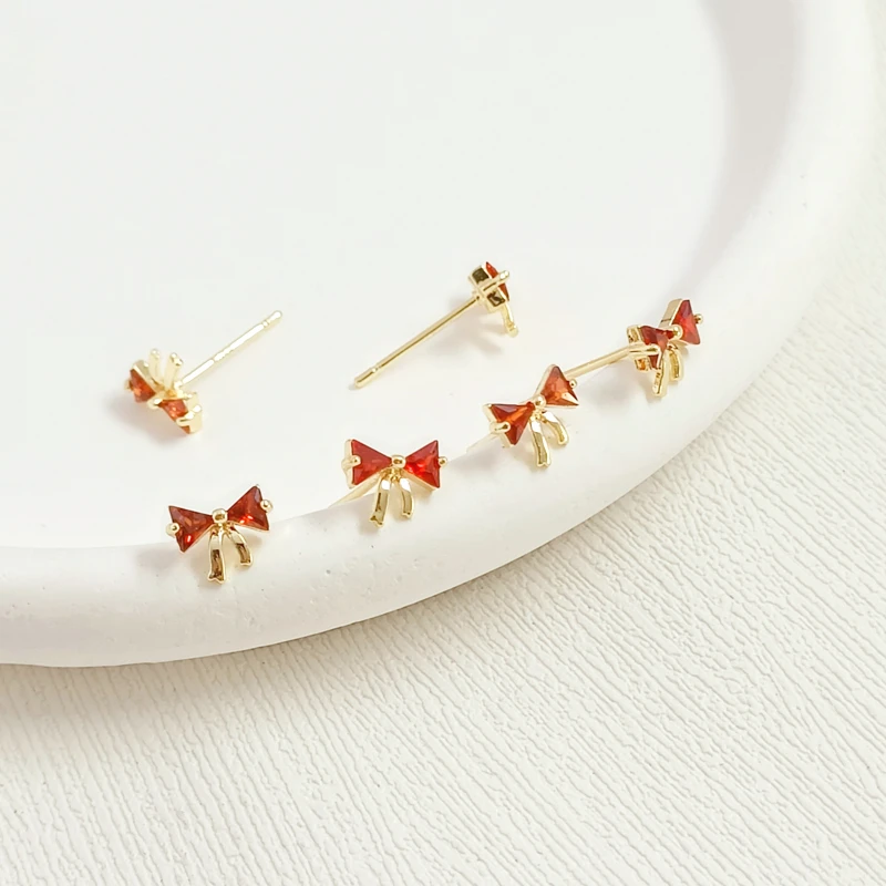 

1 Pair 14K Copper Clad Gold Inlaid with Zircon Exquisite Small Bow S925 Earrings Handmade DIY Ear Jewelry Accessory Materials