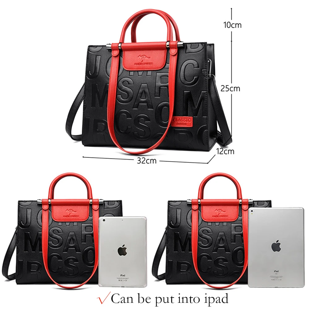 Women's Soft Leather Letter Handbags Female Shoulder Crossbody Bag Luxury Ladies Messenger Shopper Casual Totes