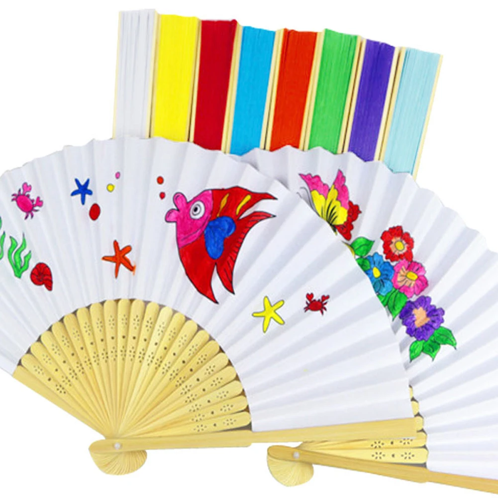 Folding Fan Bamboo Pure Color Blank Children's Painting