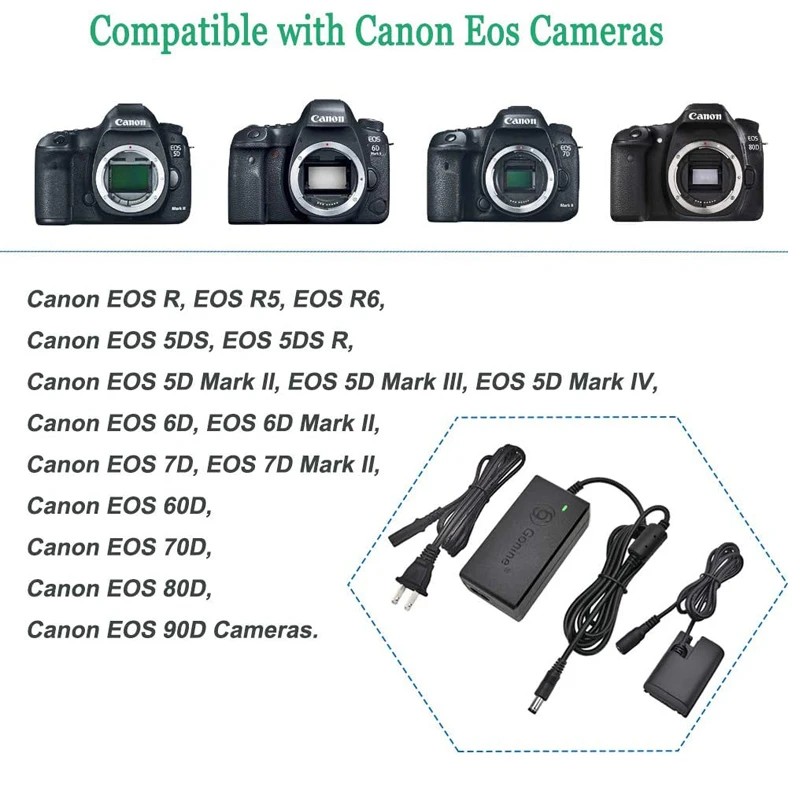 Gonina Ack-e6 ac Adaptador de Alimentação dc Acoplador Carregador Lp-e6 Manequim Bateria Kit para Canon Eos 70d 7d 60d 6d 5d Mark ii Iii Câmeras - Image 6
